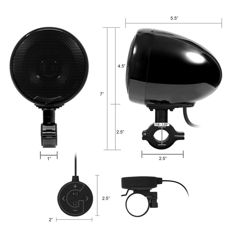 GoHawk Bluetooth Motorcycle Speakers | 4.5" Waterproof Motorcycle Stereo System | Built-in Amplifier Audio Music Player w/USB AUX, Great for Harley Touring ATV Scooter 4-Wheeler, AN4-X Black - Image 5
